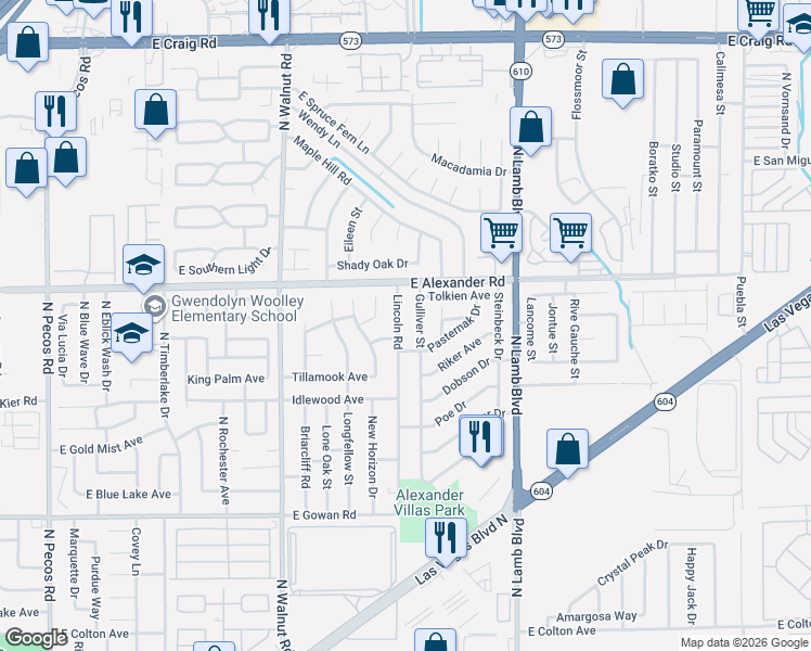 map of restaurants, bars, coffee shops, grocery stores, and more near 3908 Lincoln Road in Las Vegas
