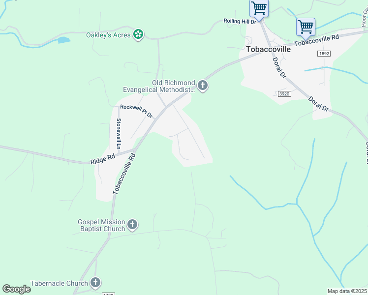 map of restaurants, bars, coffee shops, grocery stores, and more near 4041 Elizabeth Park Drive in Tobaccoville