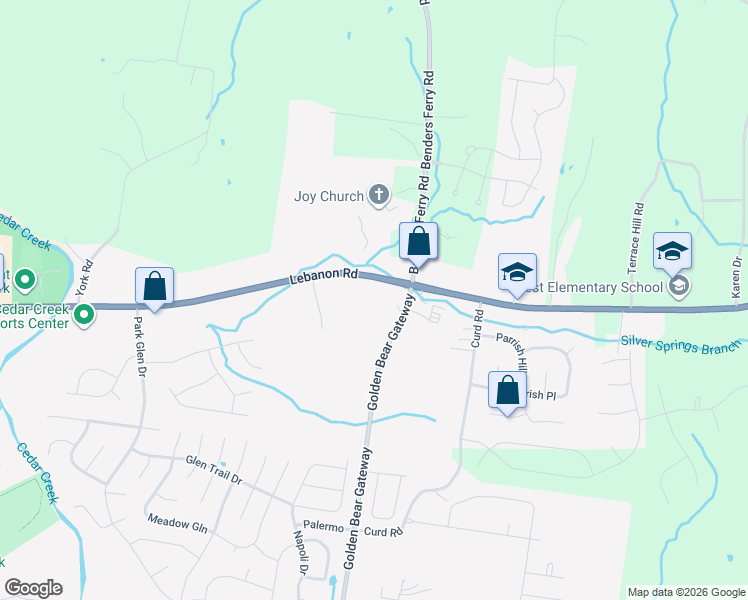 map of restaurants, bars, coffee shops, grocery stores, and more near 10032 Lebanon Road in Mt. Juliet