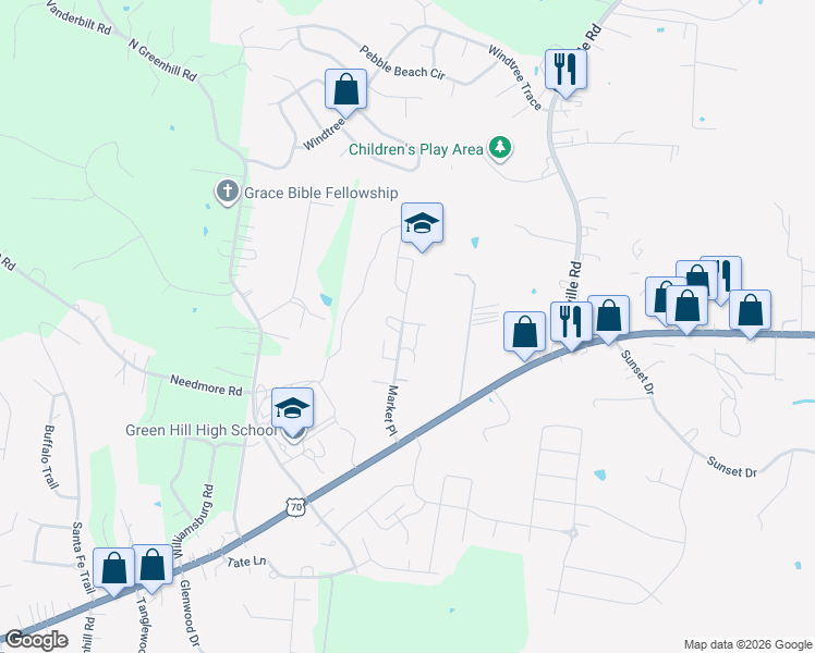 map of restaurants, bars, coffee shops, grocery stores, and more near 5829 Saint Charles Place in Mt. Juliet