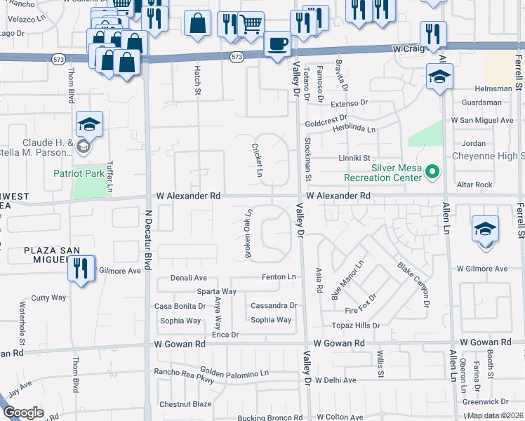 map of restaurants, bars, coffee shops, grocery stores, and more near 4342 Cobblehill Way in North Las Vegas