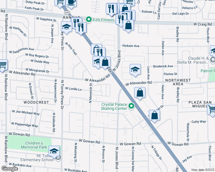 map of restaurants, bars, coffee shops, grocery stores, and more near 3921 Prescott Pines Street in Las Vegas
