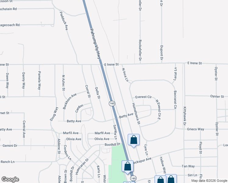 map of restaurants, bars, coffee shops, grocery stores, and more near 791 North Frontage Road in Pahrump