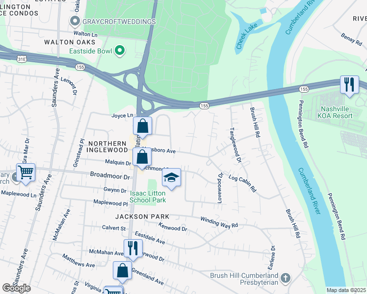 map of restaurants, bars, coffee shops, grocery stores, and more near 1125 Haysboro Ave in Nashville