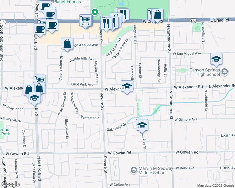 map of restaurants, bars, coffee shops, grocery stores, and more near 3922 Crooked Oak in North Las Vegas