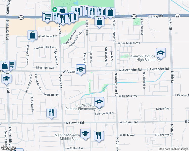 map of restaurants, bars, coffee shops, grocery stores, and more near 3925 Blue Gull Street in North Las Vegas