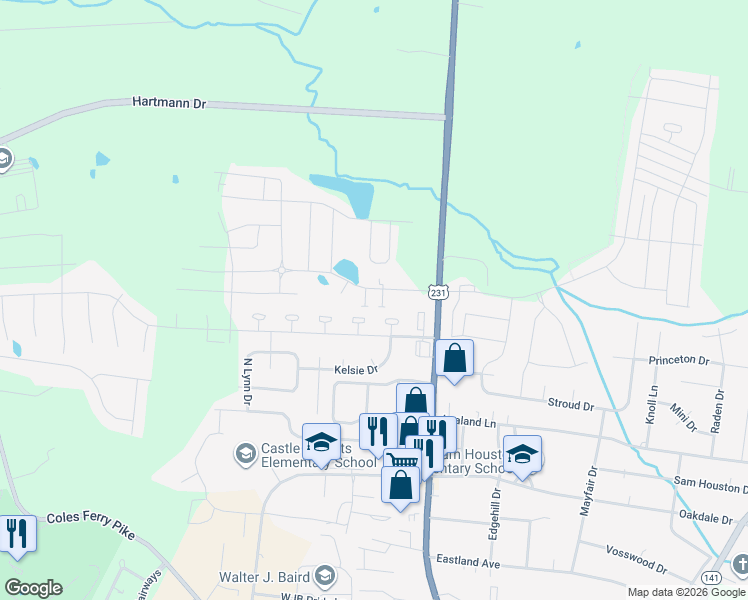 map of restaurants, bars, coffee shops, grocery stores, and more near 106 Kelsie Circle in Lebanon