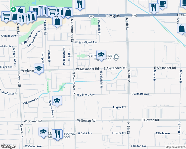 map of restaurants, bars, coffee shops, grocery stores, and more near 109 Buck Ranch Avenue in North Las Vegas