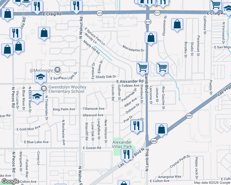 map of restaurants, bars, coffee shops, grocery stores, and more near 3908 Lincoln Road in Las Vegas