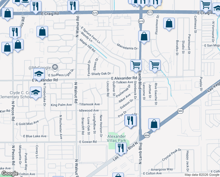 map of restaurants, bars, coffee shops, grocery stores, and more near 3908 Lincoln Road in Las Vegas