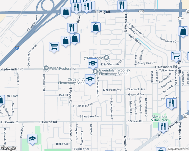 map of restaurants, bars, coffee shops, grocery stores, and more near 3955 North Timberlake Drive in Las Vegas