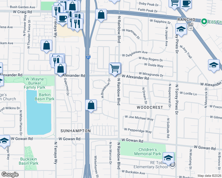 map of restaurants, bars, coffee shops, grocery stores, and more near 3829 North Marshall Circle in Las Vegas