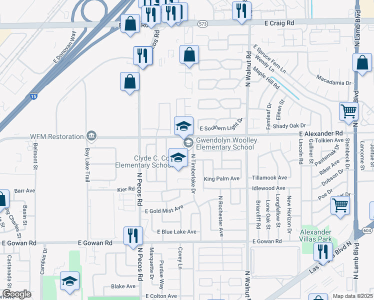 map of restaurants, bars, coffee shops, grocery stores, and more near 3955 North Timberlake Drive in Las Vegas