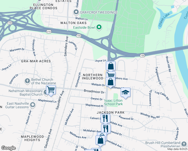 map of restaurants, bars, coffee shops, grocery stores, and more near 1004 Solley Drive in Nashville