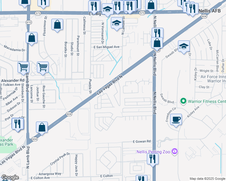 map of restaurants, bars, coffee shops, grocery stores, and more near 3970 Las Vegas Boulevard North in Las Vegas