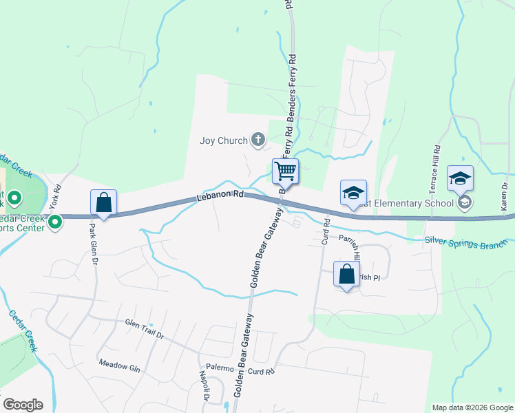 map of restaurants, bars, coffee shops, grocery stores, and more near 10032 Lebanon Road in Mt. Juliet