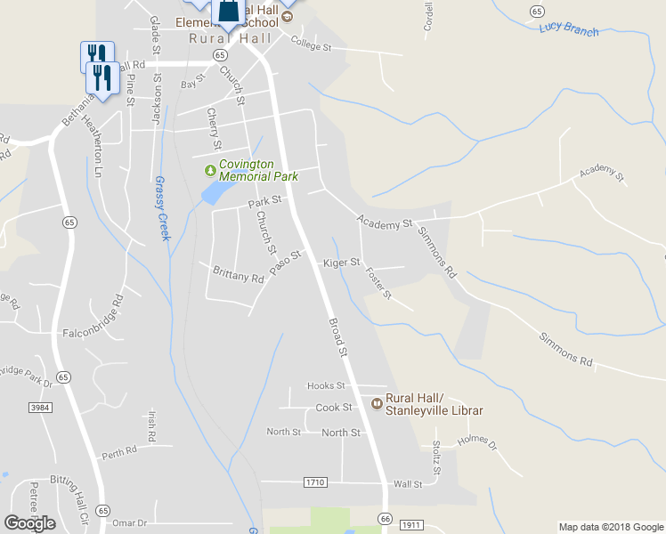 map of restaurants, bars, coffee shops, grocery stores, and more near 120 Kiger Street in Rural Hall