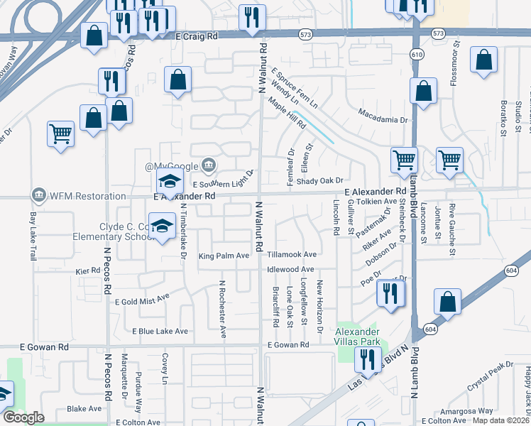 map of restaurants, bars, coffee shops, grocery stores, and more near 3918 North Walnut Road in Las Vegas