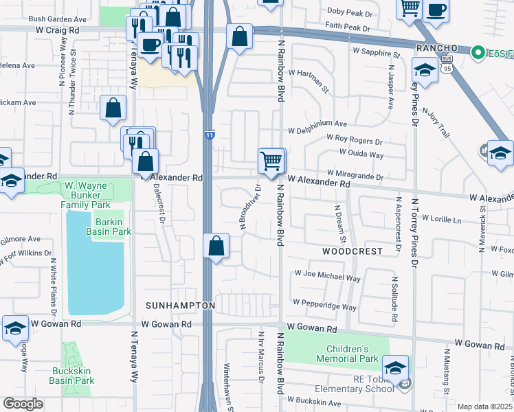 map of restaurants, bars, coffee shops, grocery stores, and more near 3829 North Marshall Circle in Las Vegas