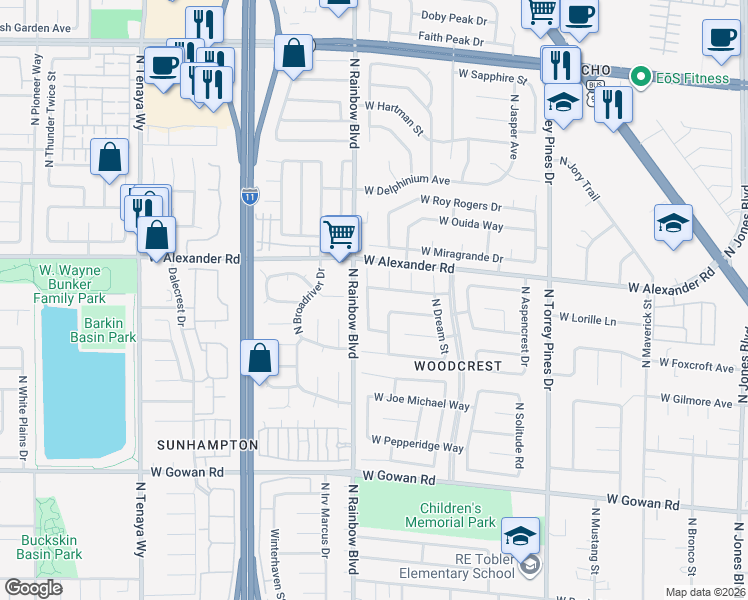 map of restaurants, bars, coffee shops, grocery stores, and more near 3909 North Rhine Way in Las Vegas