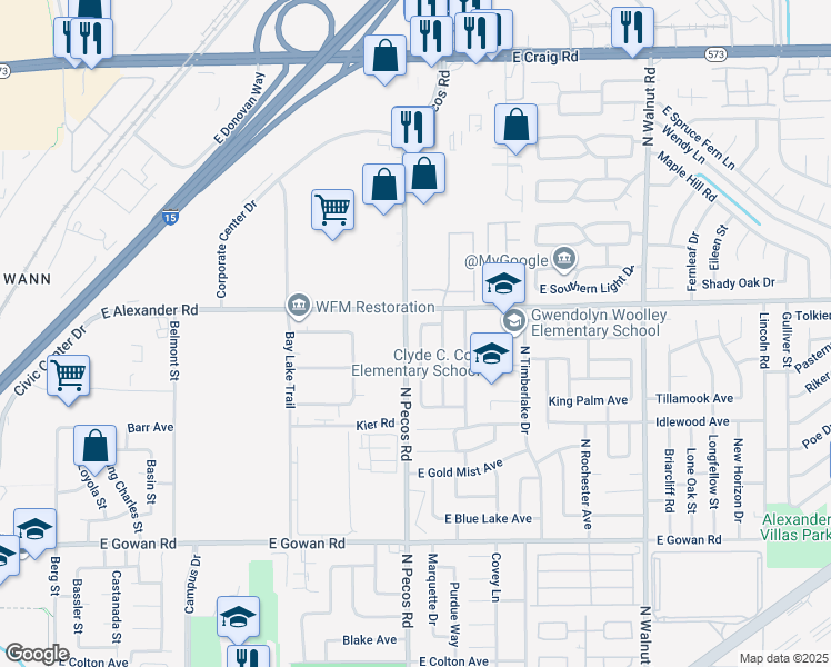 map of restaurants, bars, coffee shops, grocery stores, and more near 3959 Via Lucia Drive in Las Vegas