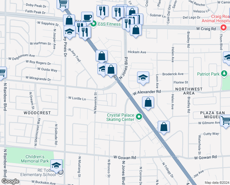 map of restaurants, bars, coffee shops, grocery stores, and more near 6122 Pine Villa Avenue in Las Vegas