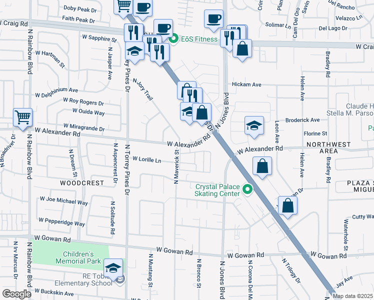 map of restaurants, bars, coffee shops, grocery stores, and more near 6164 Pine Villa Avenue in Las Vegas