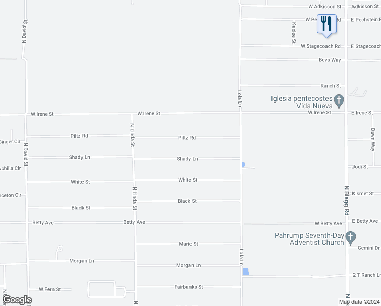 map of restaurants, bars, coffee shops, grocery stores, and more near 730 Shady Lane in Pahrump