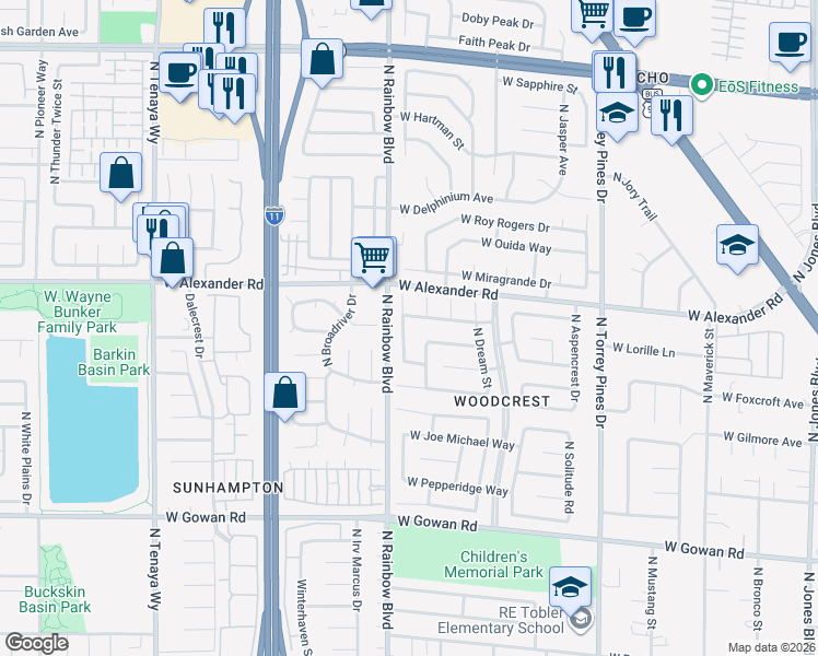 map of restaurants, bars, coffee shops, grocery stores, and more near 3909 North Rhine Way in Las Vegas