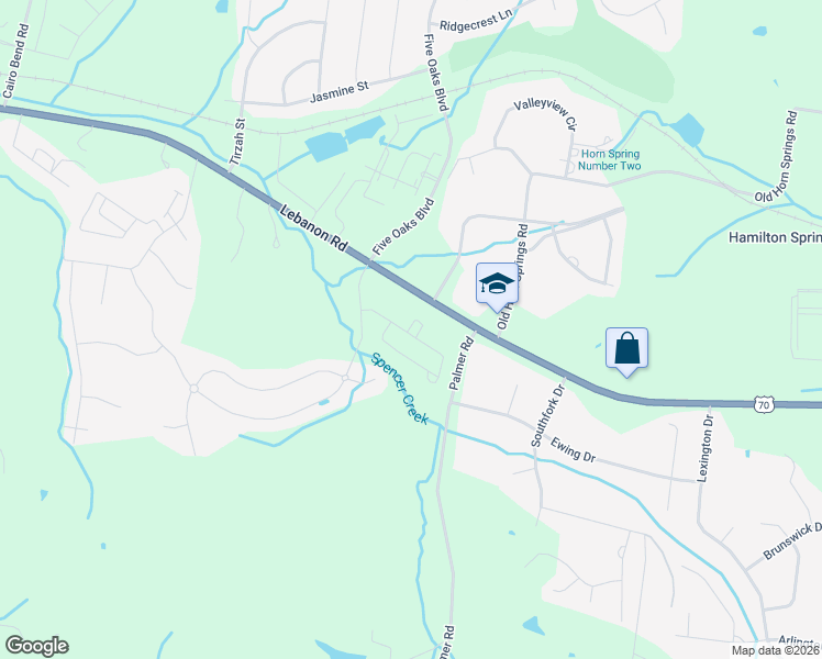 map of restaurants, bars, coffee shops, grocery stores, and more near 3007 Hedgelawn Drive in Lebanon