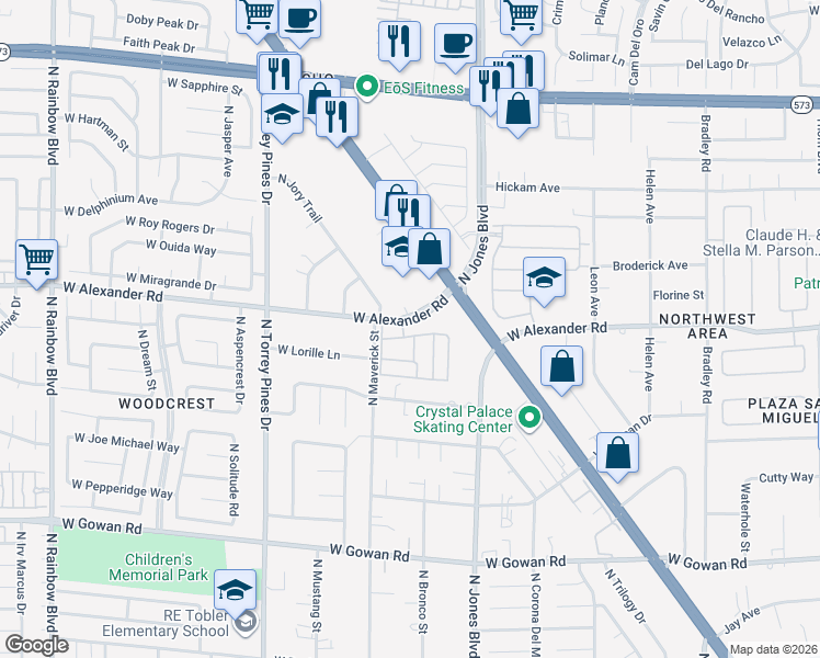 map of restaurants, bars, coffee shops, grocery stores, and more near 3933 Lazy Pine Street in Las Vegas