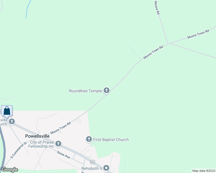 map of restaurants, bars, coffee shops, grocery stores, and more near 131 Moore Town Road in Ahoskie