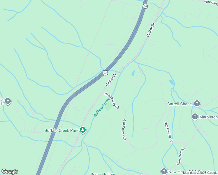 map of restaurants, bars, coffee shops, grocery stores, and more near Buffalo Mountain Ln in Unicoi