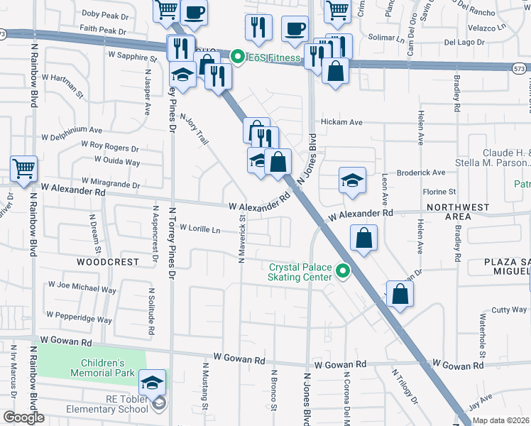 map of restaurants, bars, coffee shops, grocery stores, and more near 3933 Lazy Pine Street in Las Vegas