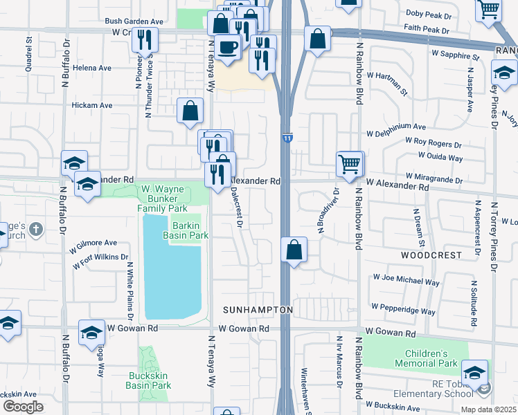 map of restaurants, bars, coffee shops, grocery stores, and more near 3900 Dalecrest Drive in Las Vegas