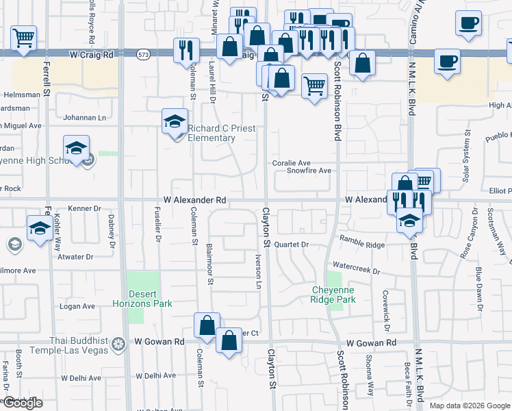 map of restaurants, bars, coffee shops, grocery stores, and more near 3924 Iverson Lane in North Las Vegas