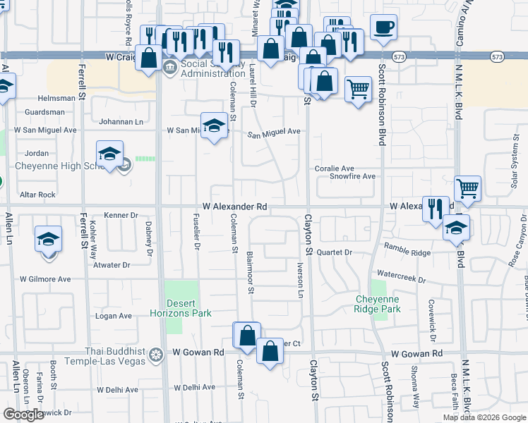 map of restaurants, bars, coffee shops, grocery stores, and more near 2208 Twisted Oak Avenue in North Las Vegas