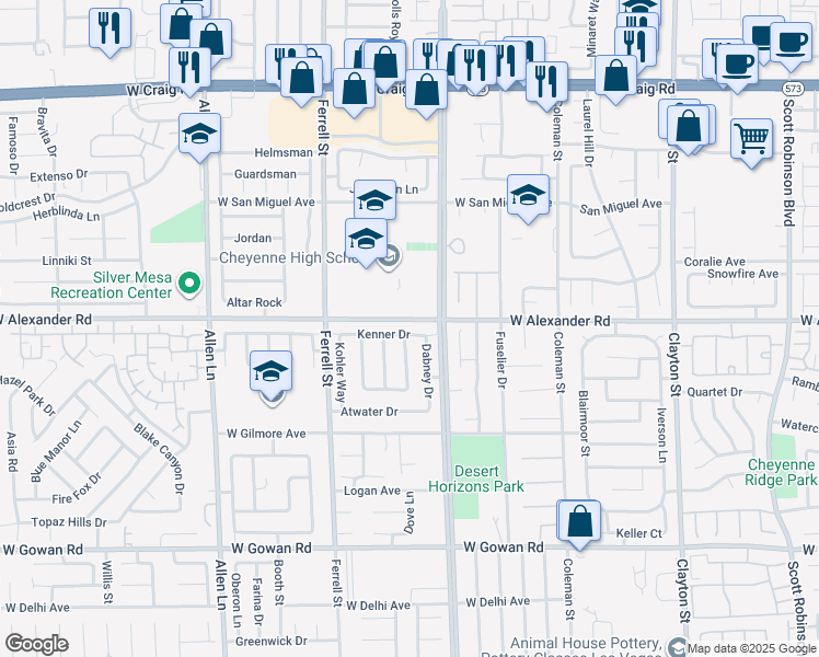 map of restaurants, bars, coffee shops, grocery stores, and more near 3004 Kenner Dr in North Las Vegas