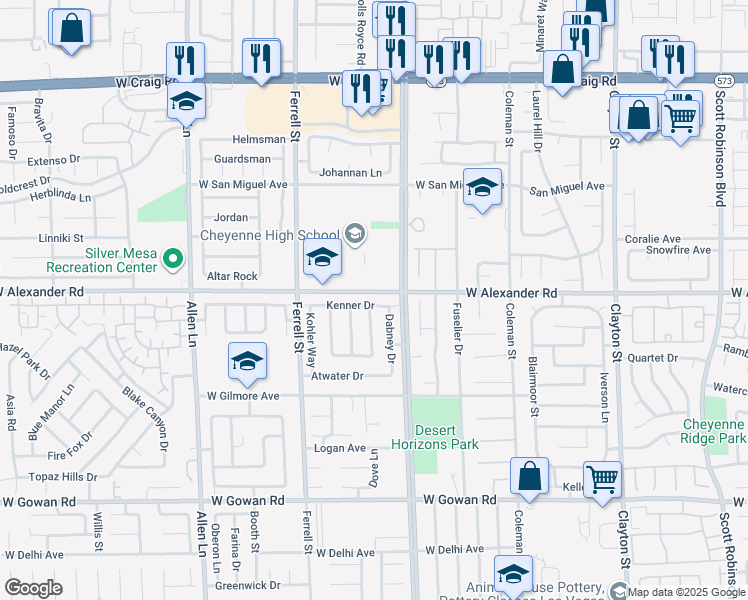 map of restaurants, bars, coffee shops, grocery stores, and more near 3004 Kenner Drive in North Las Vegas