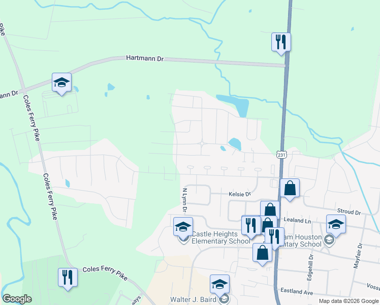 map of restaurants, bars, coffee shops, grocery stores, and more near 1500 Hunters Point Pike in Lebanon