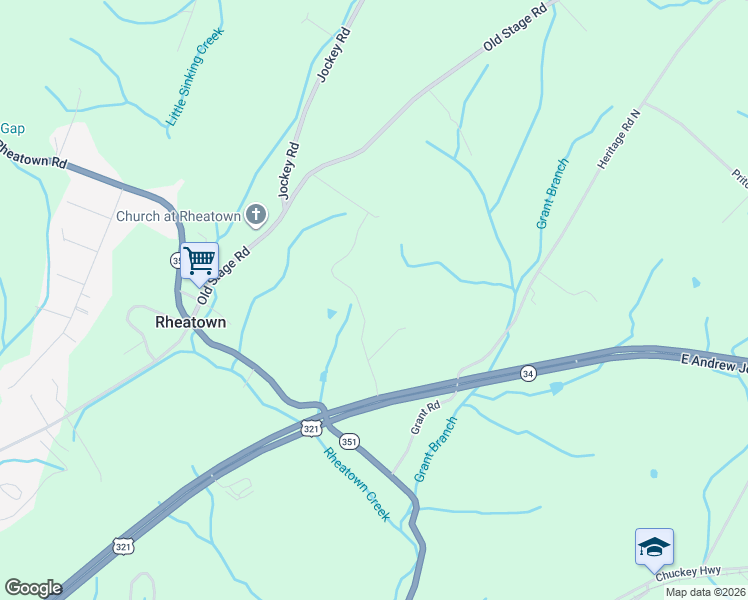 map of restaurants, bars, coffee shops, grocery stores, and more near 254 East Ridges Drive in Chuckey