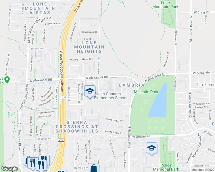 map of restaurants, bars, coffee shops, grocery stores, and more near 10230 Deerfield Beach Avenue in Las Vegas