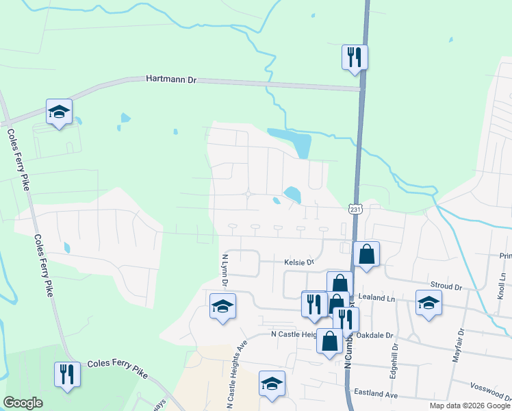 map of restaurants, bars, coffee shops, grocery stores, and more near 430 Wind Dance Drive in Lebanon
