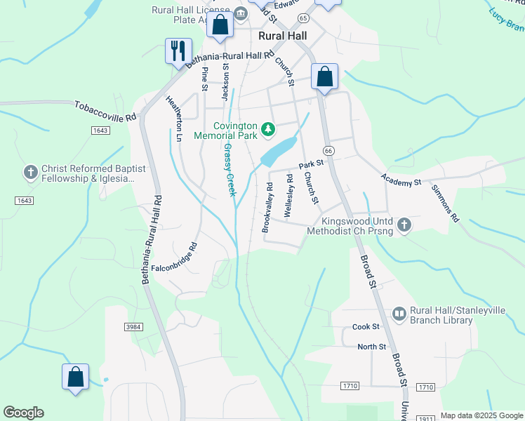 map of restaurants, bars, coffee shops, grocery stores, and more near 7300 Brookvalley Road in Rural Hall
