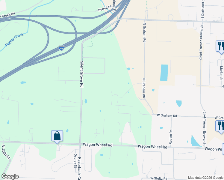 map of restaurants, bars, coffee shops, grocery stores, and more near 5262 Callahan Mountain Road in Springdale