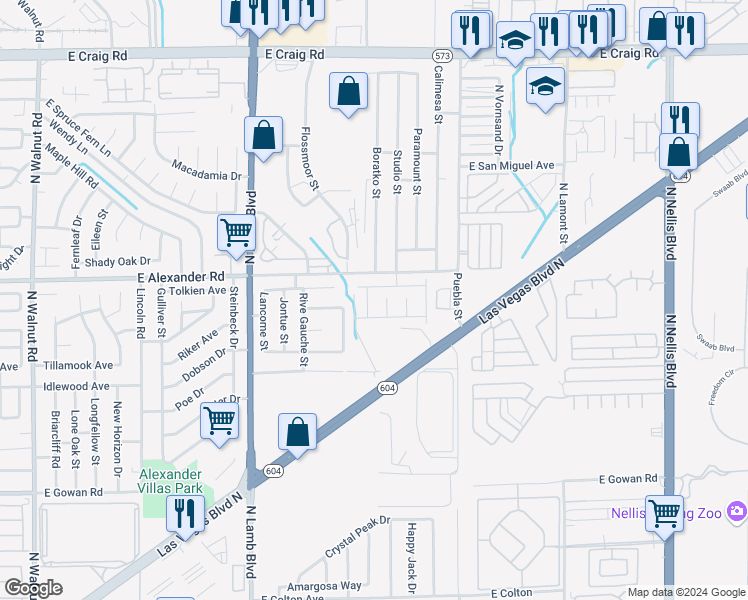 map of restaurants, bars, coffee shops, grocery stores, and more near 3958 Blushing Hearts Road in Las Vegas