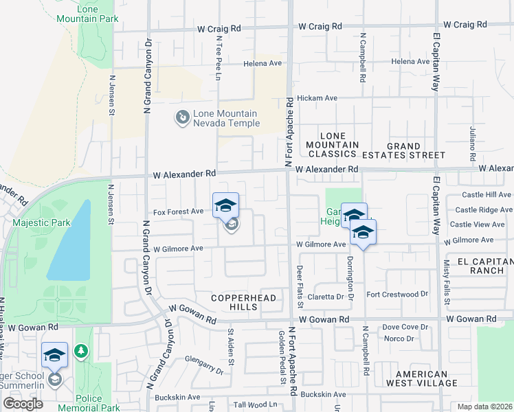 map of restaurants, bars, coffee shops, grocery stores, and more near 3908 Copper Glen Street in Las Vegas