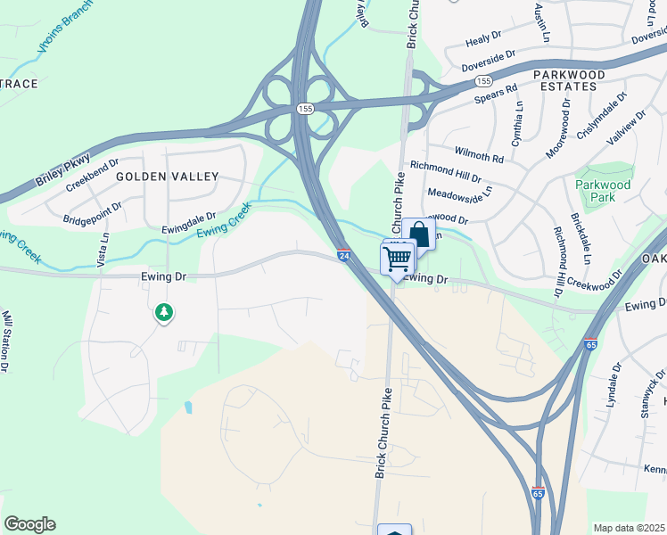 map of restaurants, bars, coffee shops, grocery stores, and more near 409 Ewing Drive in Nashville