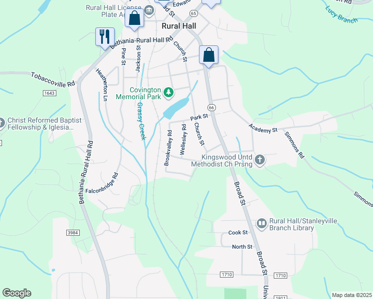 map of restaurants, bars, coffee shops, grocery stores, and more near 7315 Wellesley Road in Rural Hall