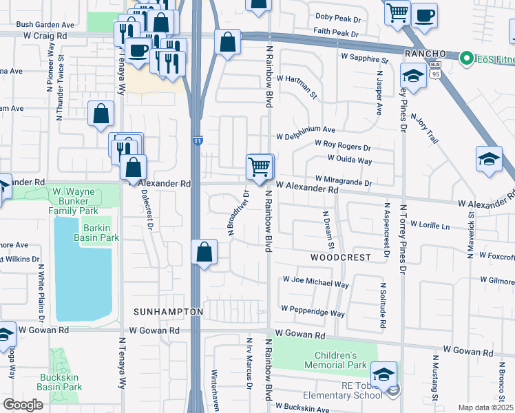 map of restaurants, bars, coffee shops, grocery stores, and more near 6712 West Evanston Avenue in Las Vegas